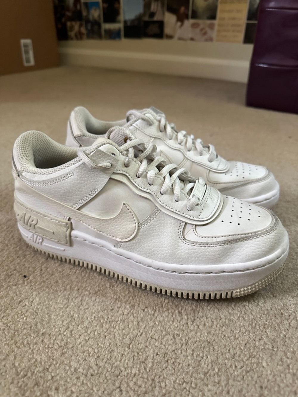 Nike Air Force Low Shadow Triple White Sneakers Women’s 7.5 - Good Condition